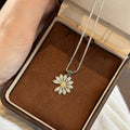 Crystal Daisy Pendant Necklace With Silver Tone Chain view 6