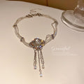 Silver Multi-Strand Seed Bead Crystal Tassel Choker Single Style view 4