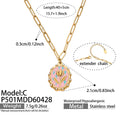 Gold Paperclip Chain Tulip Enamel Oval Pendant Necklace view 10