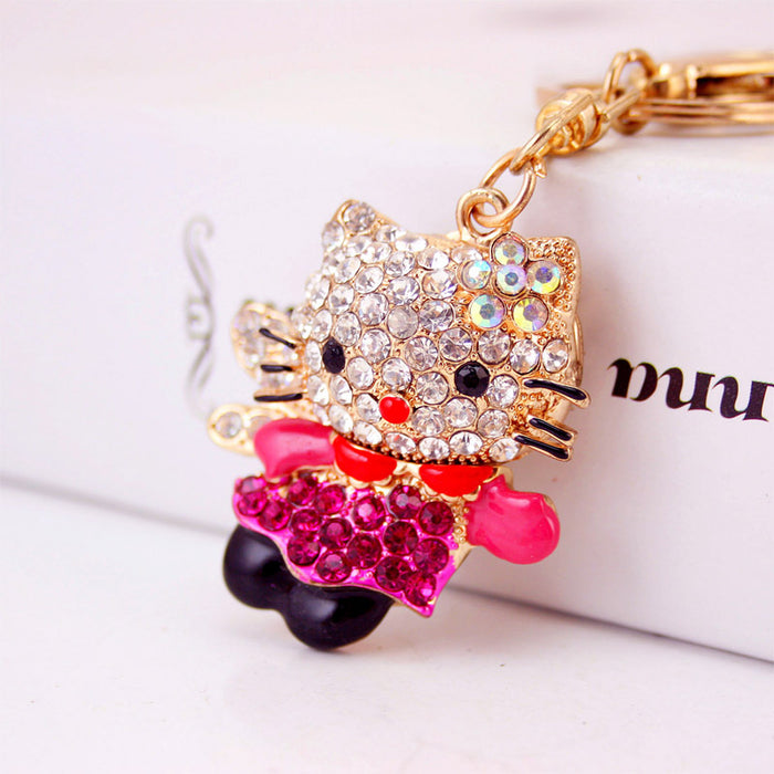 Cute Winged Flower Cat Keychain Rhinestone Car Key Ring Bag Charm