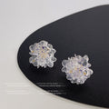 Clear Resin Flower Stud Earrings Gold Foil Fleck Accents view 4
