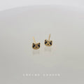 Mini Gold Cat Face Stud Earrings Black Enamel Eyes view 3
