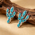 Turquoise-Color Cactus And Red Flower Dangle Earrings view 2