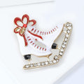 White Double Ice Skate Brooch With Red Bow and Crystal Blades view 4