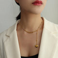 Forever Love Heart Y Drop Necklace Gold Steel Bead Chain view 1