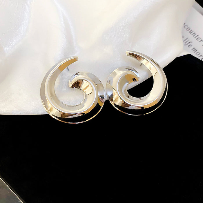 Silver Tone Sculptural Spiral Stud Earrings with Smooth Finish