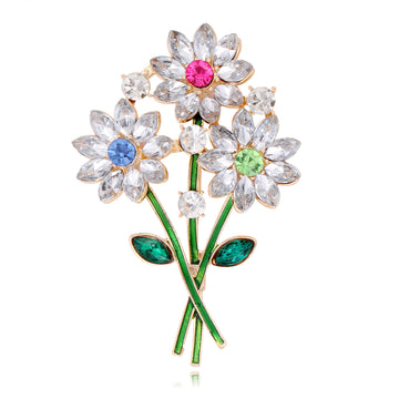 Floral Bouquet Crystal Two Designs Metal Brooch Pin