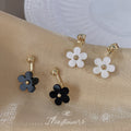 Gold Acrylic Flower Ear Jacket Earrings White Black Dual Wear view 4