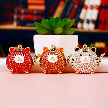 Round Jeweled Tiger Character Keychains in Four Pictured Options