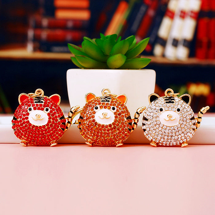 Round Jeweled Tiger Character Keychains in Four Pictured Options