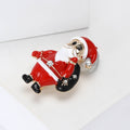 Red Enamel Santa Claus Brooch Crystal Accents Black Sack view 3