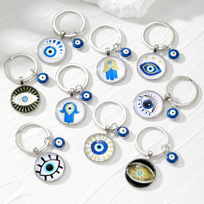 Evil Eye Glass Cabochon Keychain 9 Blue Eye Styles