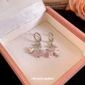 Pink Cherry and Heart Charm Huggie Hoop Drop Earrings view 2