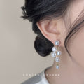 Gold White Pearl Cluster Drop Earrings Grape Stem Pair view 2
