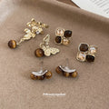 Brown Floral Stud Earrings in Two Coordinated Designs view 3