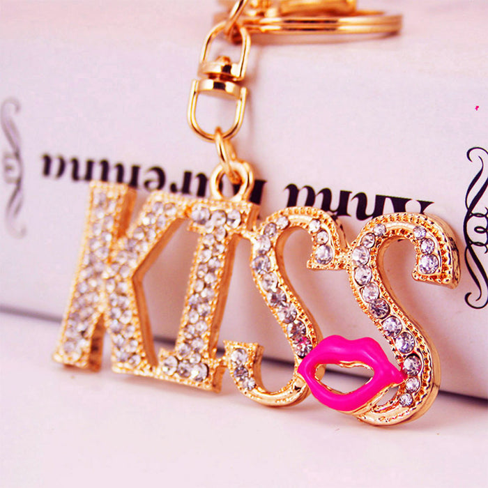 Rhinestone KISS Letter Keychain Bag Charm for Women's Keys and Purses
