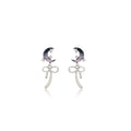 Black Pink White Moon and Bow Asymmetric Stud Earrings view 5