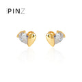 Split Heart Metal and CZ Stud Earrings Gold Silver Tones view 1