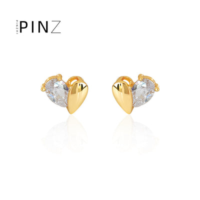 Gold-tone split heart CZ stud pair on white background
