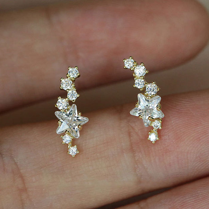 Gold and Silver Tone Star CZ Climber Crawler Earrings