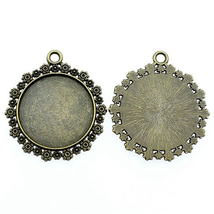 Floral Edge Round Cabochon Pendant Trays in Four Styles