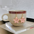 White Pink and Black Five Petal Flower Hook Earrings view 2