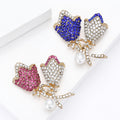 Rhinestone Dual Rose Brooch Pearl Accent Pink or Blue Styles view 3