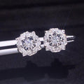 Silver Flower Scalloped Halo Clear CZ Stud Earrings Metal view 2
