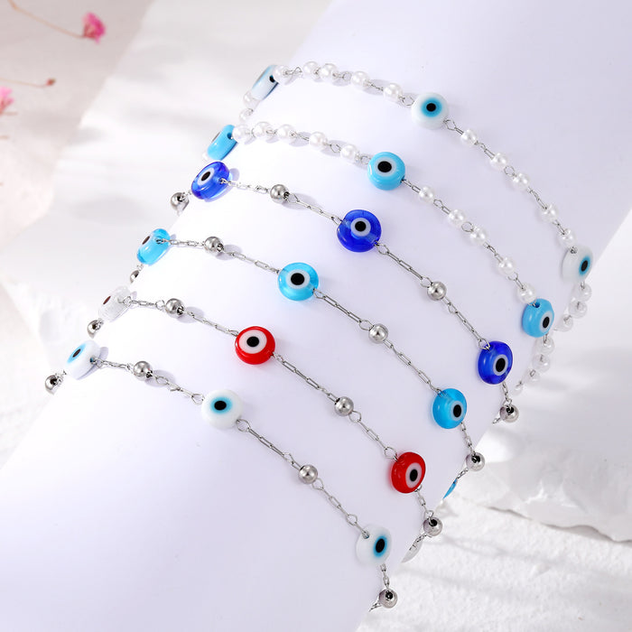 Silver Tone Evil Eye Link Chain Bracelets in Six Bead Designs