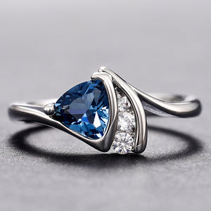 Blue Triangle Cubic Zirconia Ring, Silver-Tone Brass Band
