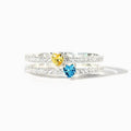 Silver Double Band Pave Ring Yellow and Blue Heart Stones view 5