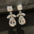 Silver Tone Pear Crystal Drop Earrings With Leaf Clusters view 1