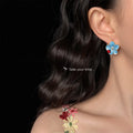 Gold Tone Aqua Flower Red Ladybug Stud Earrings For Women view 2