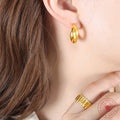Gold Chunky Crescent Moon Hoop Stud Earrings Polished view 3