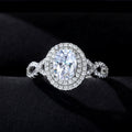 Silver Tone Oval Double Halo Ring With Clear Stones view 4