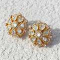 Gold Tone Floral Triangle Clear Stone Cluster Earrings view 2