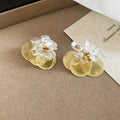 Translucent Shell Chip Flower Stud Earrings in Three Colors view 2