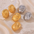 Multi-Line Geometric Oval Stud Earrings Gold Steel Titanium view 2