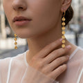 Gold Disc Tassel Hoop Earrings Seven Radiating Coin Drops view 3