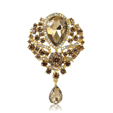 Large Teardrop Glass Court Brooch Six Crystal Color Pin