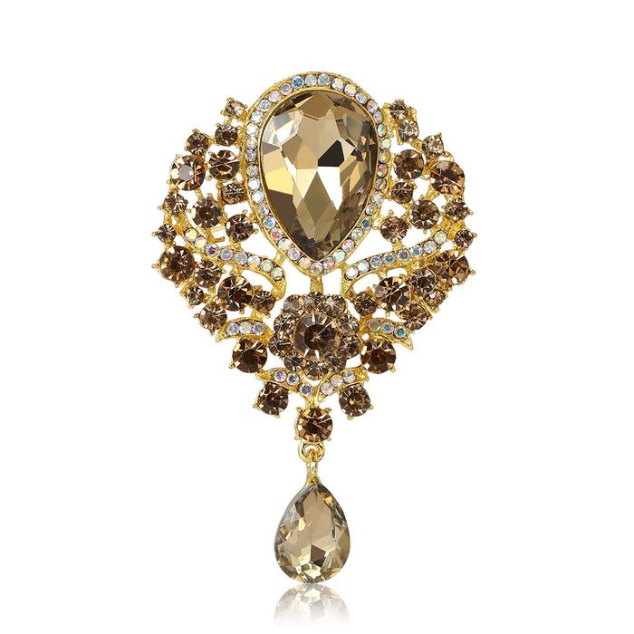 Large Teardrop Glass Court Brooch Six Crystal Color Pin