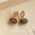 Gold-Tone Bean Stud Amber Marbled Oval Drop Earrings view 1