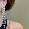 Crystal Multi Strand Long Tassel Statement Earrings view 3