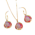 Gold Tone Iridescent Druzy Pendant Necklaces, Hoop Earrings and Sets view 5