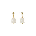 Gold Ball Stud Milky White Flower Bell Drop Earrings view 5