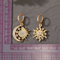 Gold Tone Crystal Sun and Moon Huggie Drop Earring Pairs view 3