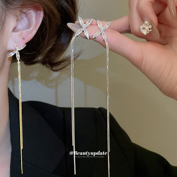 X Shaped Long Chain Threader Earrings in Two Colors