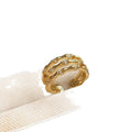 Gold Triple Bamboo Band Open Ring Clear Accent Stones view 5