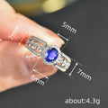 Silver Tone Blue Oval Stone Ring With Layered Pavé Band view 4