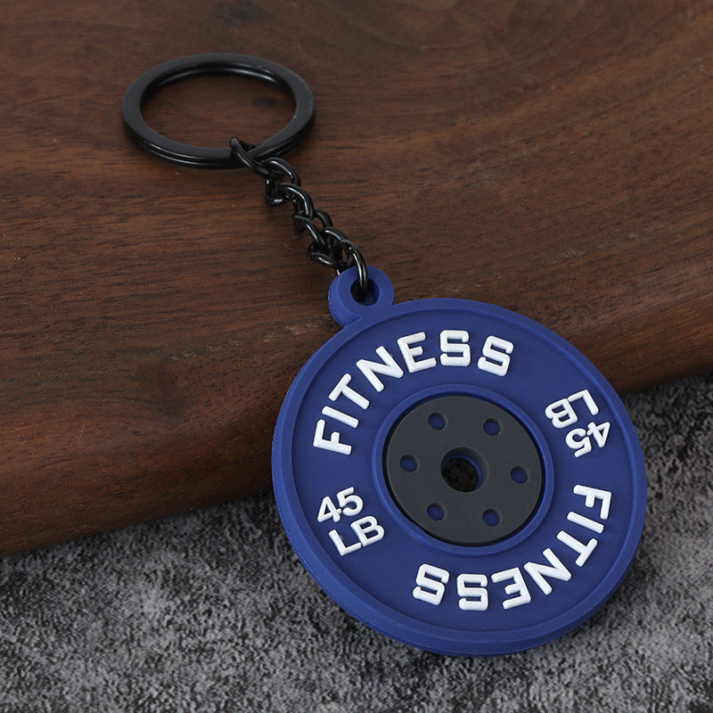 Fitness Barbell and Weight Plate Metal Keychain Gym Bag Charm